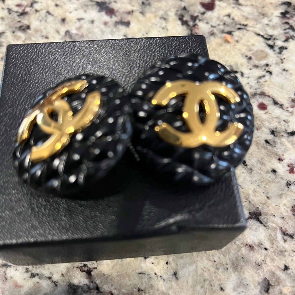 CHANEL Iconic Black and Gold Earrings